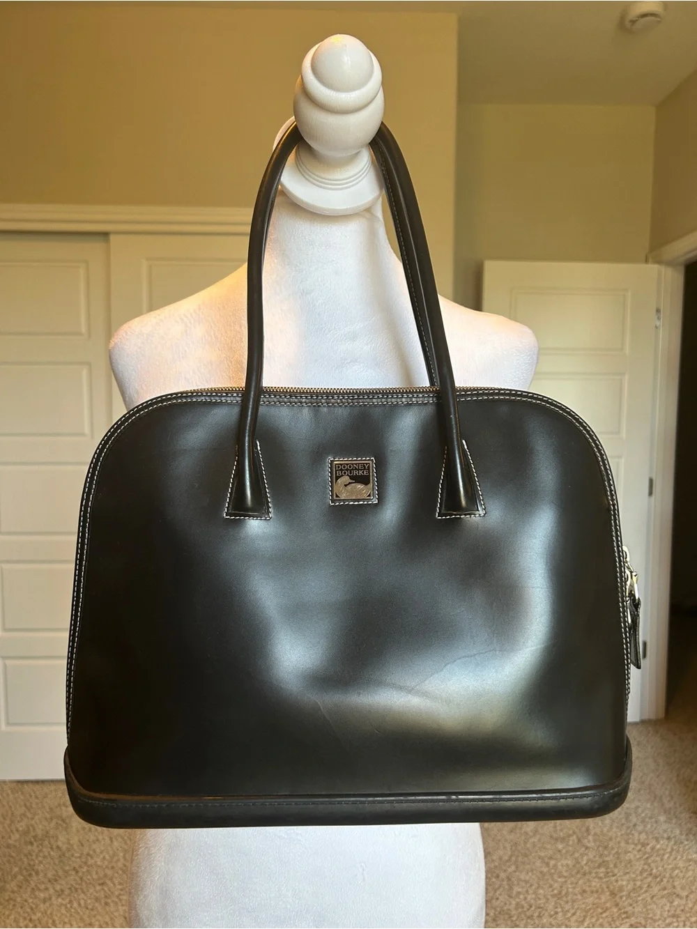 Dooney & Bourke Black Parasole Dome Satchel Bag Silver Hardware Waterproof Rare